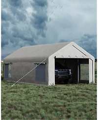 Homfan 12 x 20 Ft Pe Carport Canopy 2-Piece Set, Heavy Duty Outdoor Vehicle Shelter for Cars Trucks Boats