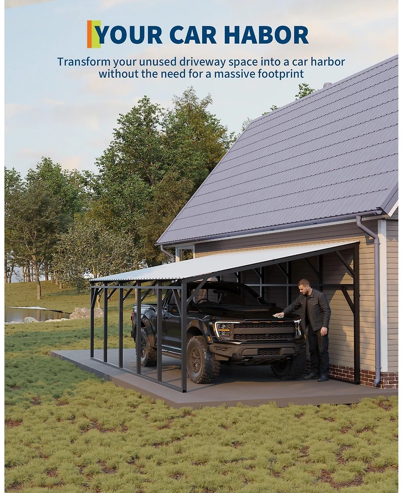 homfan 12x25 Ft Heavy Duty Carport, Galvanized Steel Frame with Vertical Profile Steel Roof, Vehicle Parking Shelter