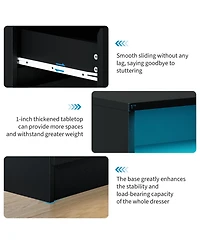 homfan Modern 6-Drawer Dresser with Led Lights and Usb Charging - Wide Storage Cabinet for Bedroom, Living Room, Entryway