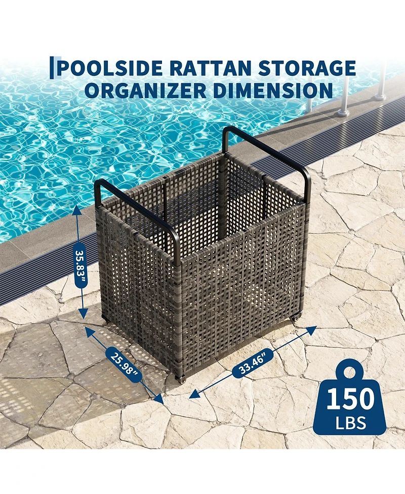 homfan Outdoor Poolside Storage Bin with Wheels, Mesh Sides, and 2 Handles for Floats, Noodles, Toys, Balls