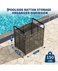 homfan Outdoor Poolside Storage Bin with Wheels, Mesh Sides, and 2 Handles for Floats, Noodles, Toys, Balls