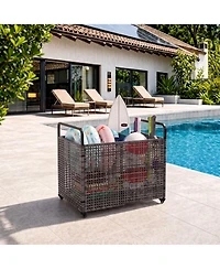homfan Outdoor Poolside Storage Bin with Wheels, Mesh Sides, and 2 Handles for Floats, Noodles, Toys, Balls