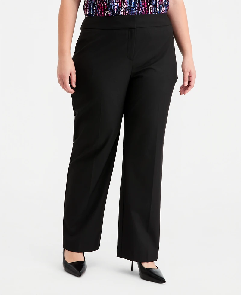 Kasper Plus Washable Bi-Stretch Mid Rise Straight Leg Pants
