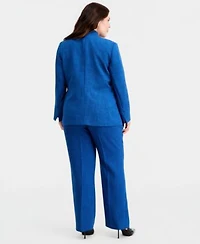 Kasper Plus Size Collarless One Button Blazer L Pocket Straight Pants
