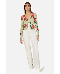 Yumi Women's Long Sleeve V-Neck Tie Front Cardigan