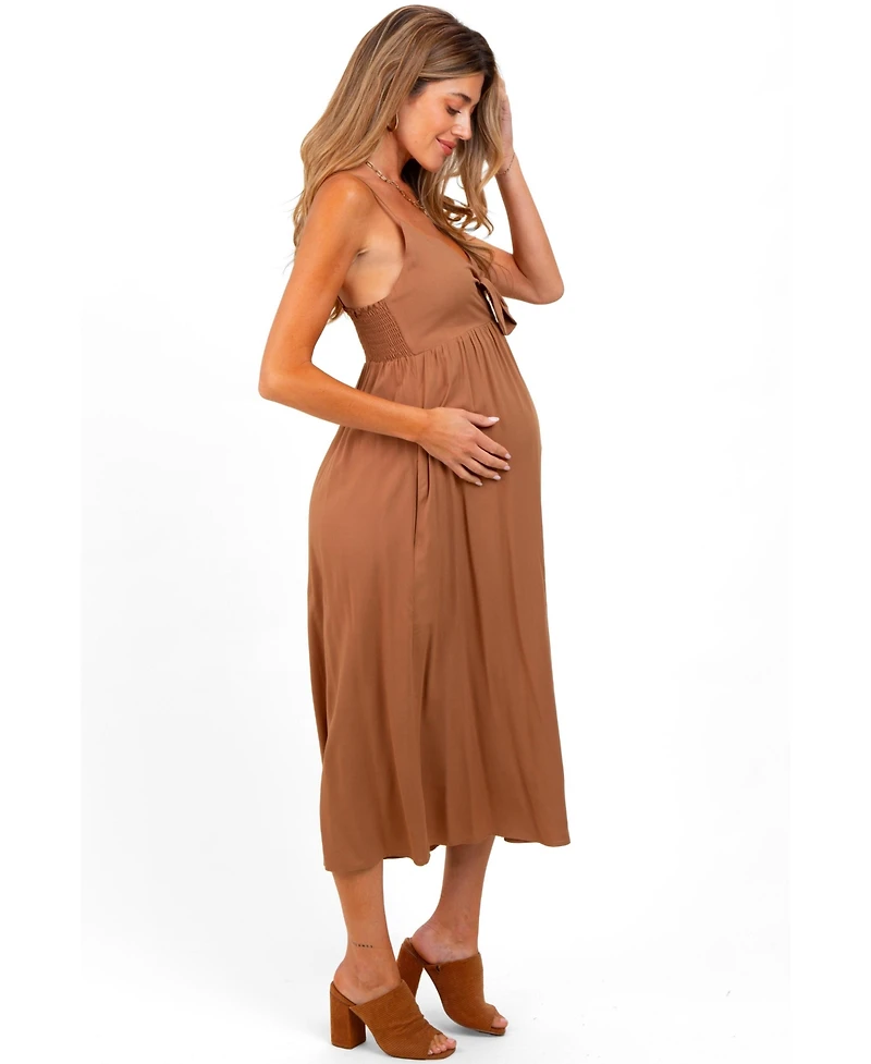 Pinkblush Maternity Camel Front Tie Sleeveless Midi Dress
