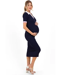 Pinkblush Maternity Navy Collared Colorblock Midi Dress