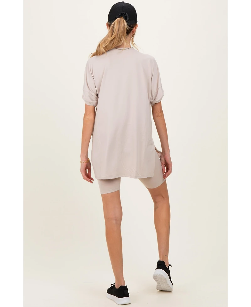 Pinkblush Maternity Sand Beige Hi-Low Short Sleeve Tee Biker Set