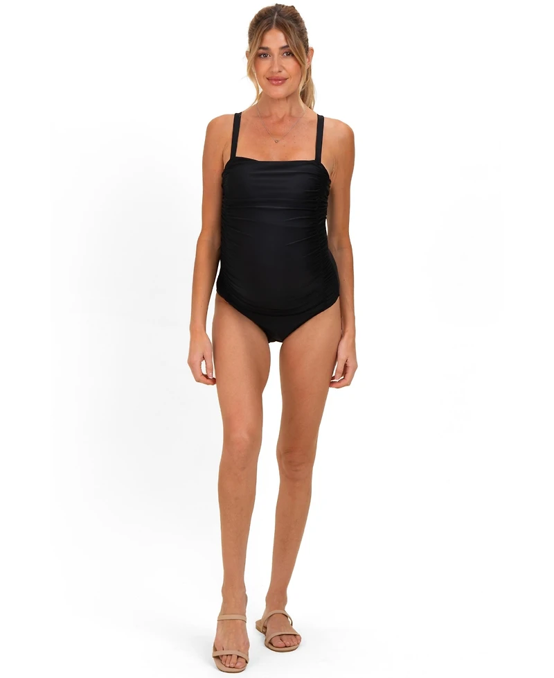 Pinkblush Maternity Teal Ruched Square Neck One Piece Swimsuit