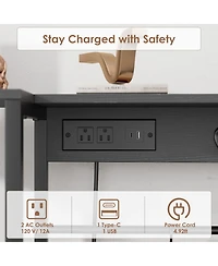 Kitchen Bakers Rack with Refrigerator Storage Space, Industrial Microwave Stand Power Outlet, Freestanding Shelf for Pantry