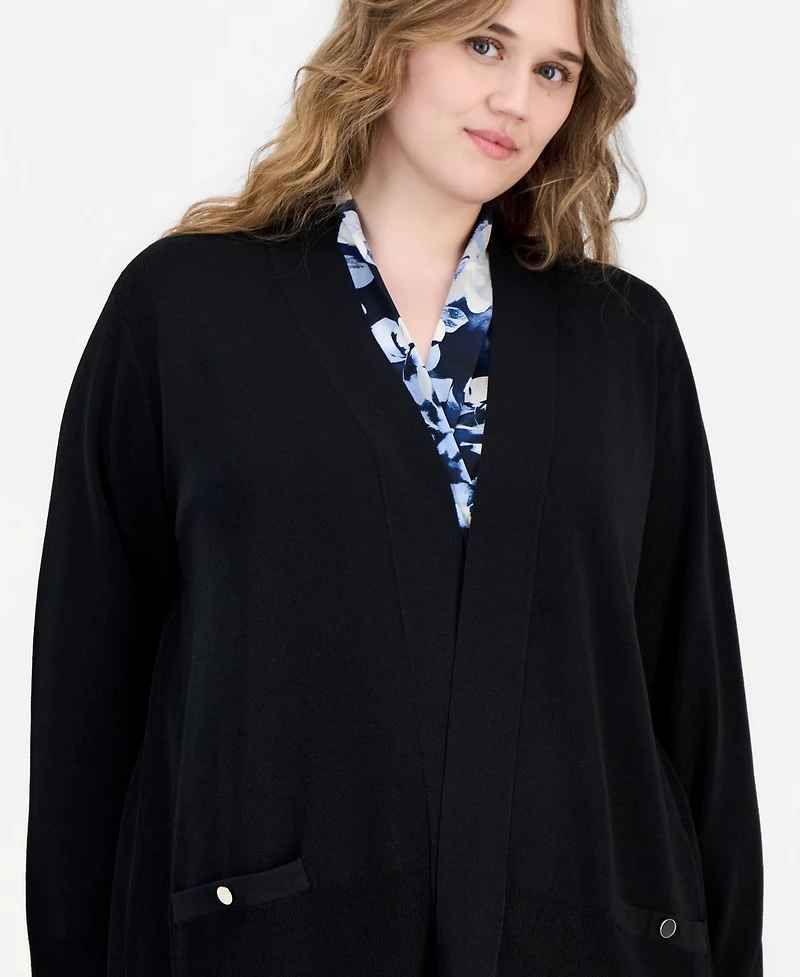 Anne Klein Plus Collarless Open-Front Cardigan