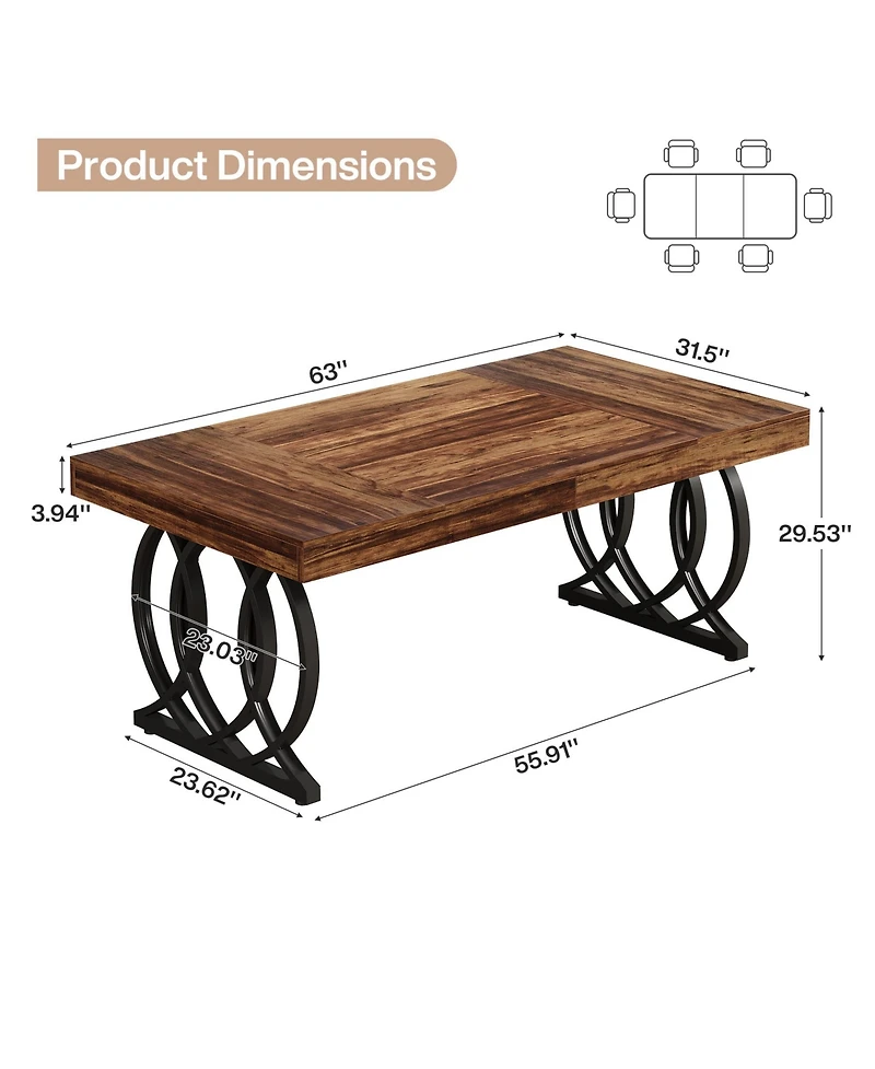 Tribesigns 63-Inch Wood and Metal Faux Marble Tabletop Modern Kitchen Dining Table