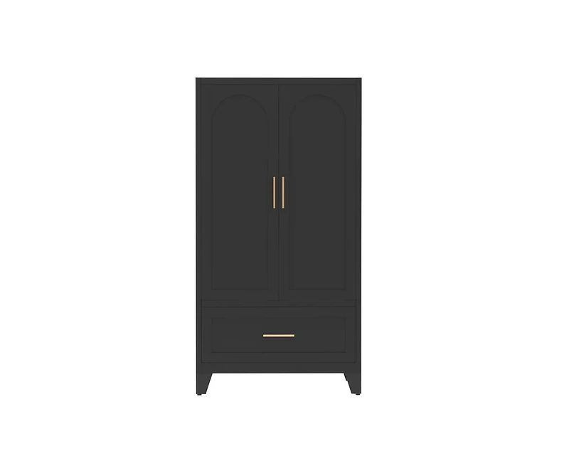 60" Tall Metal Storage Cabinet with 1 Drawer and Hanging Rod Wardrobe 2 Doors Wardrobe Closet with Shelf