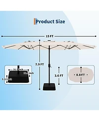 gaomon 15 Ft Outdoor Double-Sided Umbrella with Base, Large Patio Umbrellas Crank Lift Rectangle Market for Poolside Lawn Backyard,