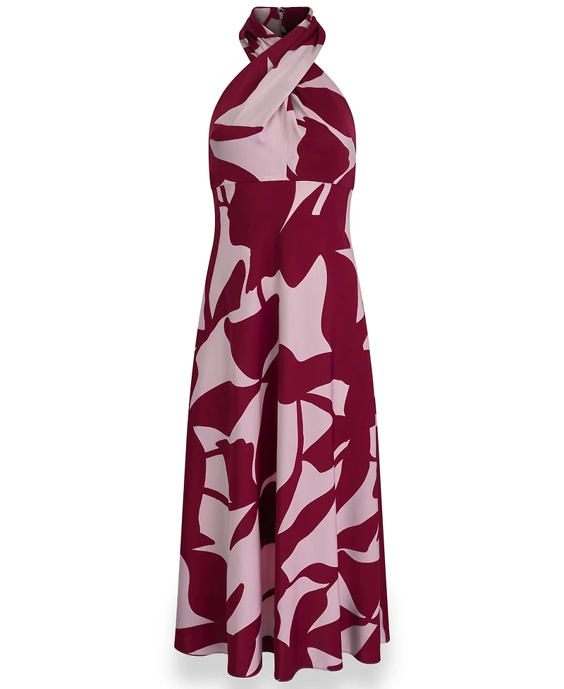 Donna Karan New York Women's Halter Neck Printed Satin A-Line Dress