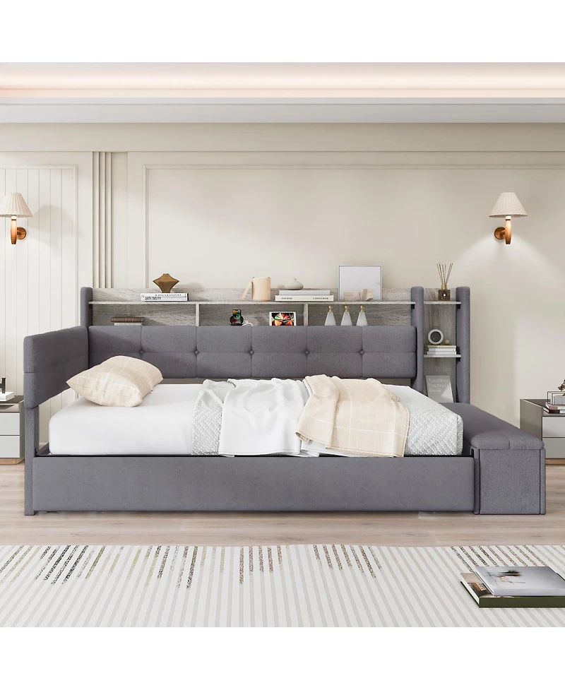 Streamdale Furniture Upholstered Daybed with Trundle, Storage, Usb, Led Lights