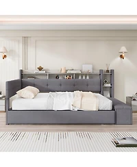Streamdale Furniture Upholstered Daybed with Trundle, Storage, Usb, Led Lights