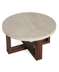 Streamdale Furniture Round Coffee Table Marble Pattern Top, Cross Base, Modern Center Table