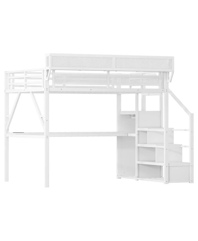 Streamdale Furniture Queen Loft Bed with Desk, Stairs and Charging Station