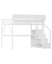 Streamdale Furniture Queen Loft Bed with Desk, Stairs and Charging Station