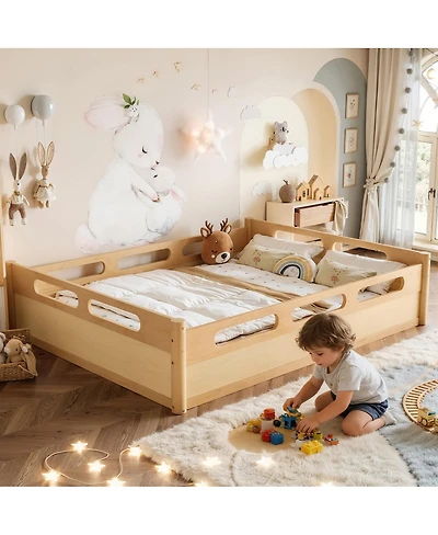 Streamdale Furniture Queen Platform Bed with Guardrails, Low Profile, No Box Spring Needed