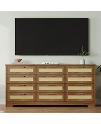 homfan 12-Drawer Rattan Dresser, Modern Chest of Drawers with Panels, Storage Organizer for Bedroom Nursery Entryway Living Room