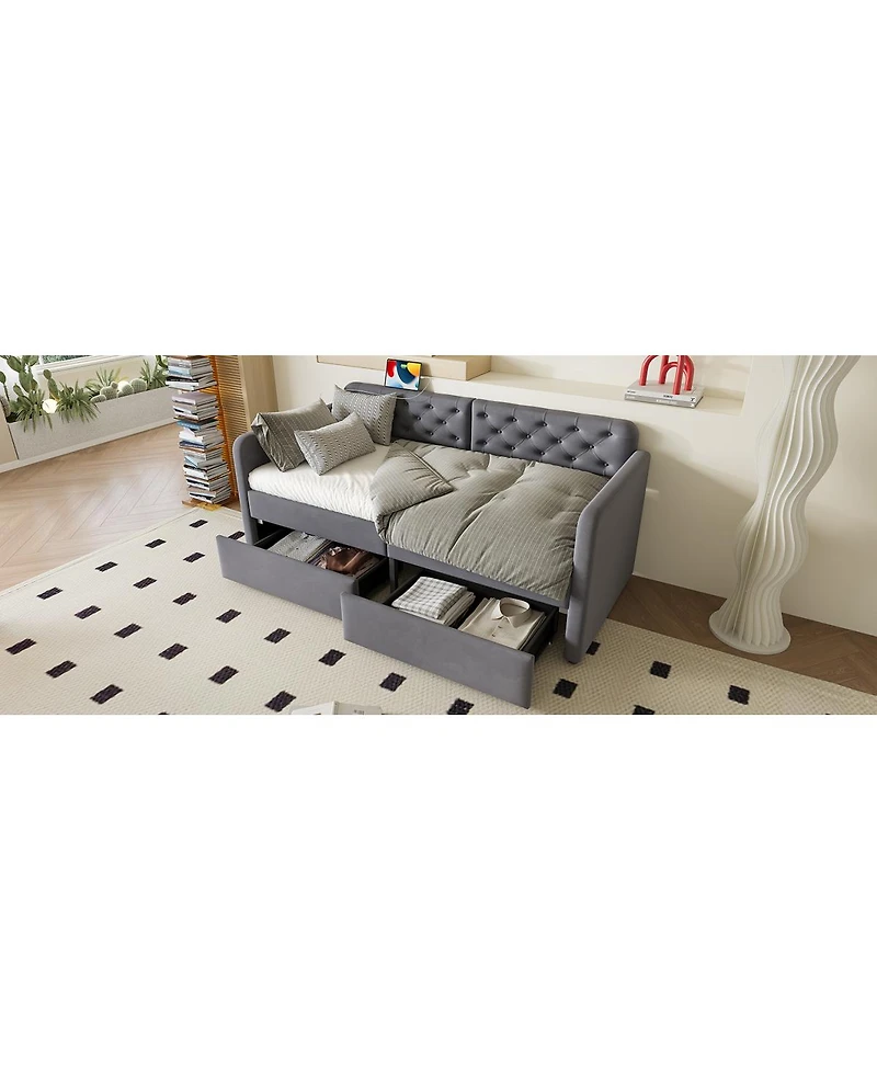Streamdale Furniture Velvet Twin Daybed with 2 Drawers and Usb Charging