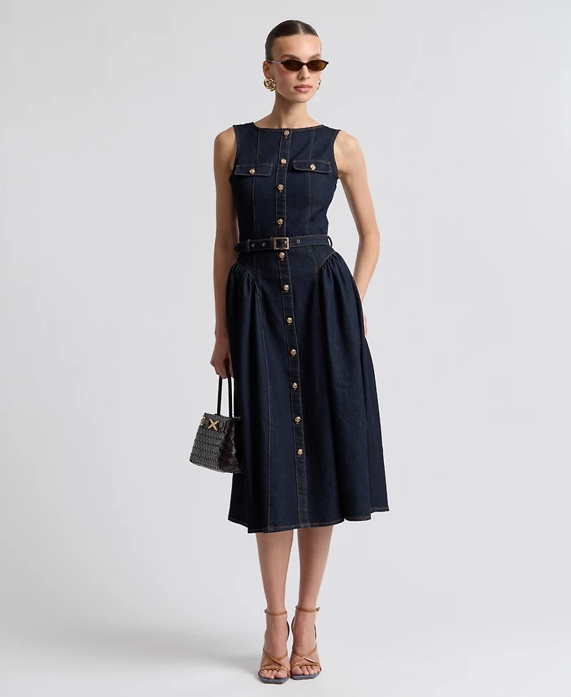 Avec Les Filles Women's Sleeveless Denim Midi Dress