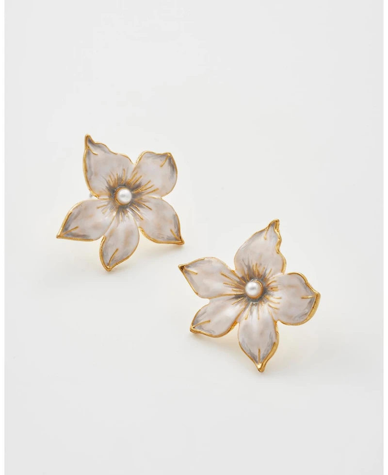 Fable England Gold Jasmine and Pearl Oversized Stud Earrings