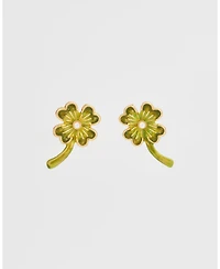 Fable England Gold Lucky Clover and Pearl Stud Earrings
