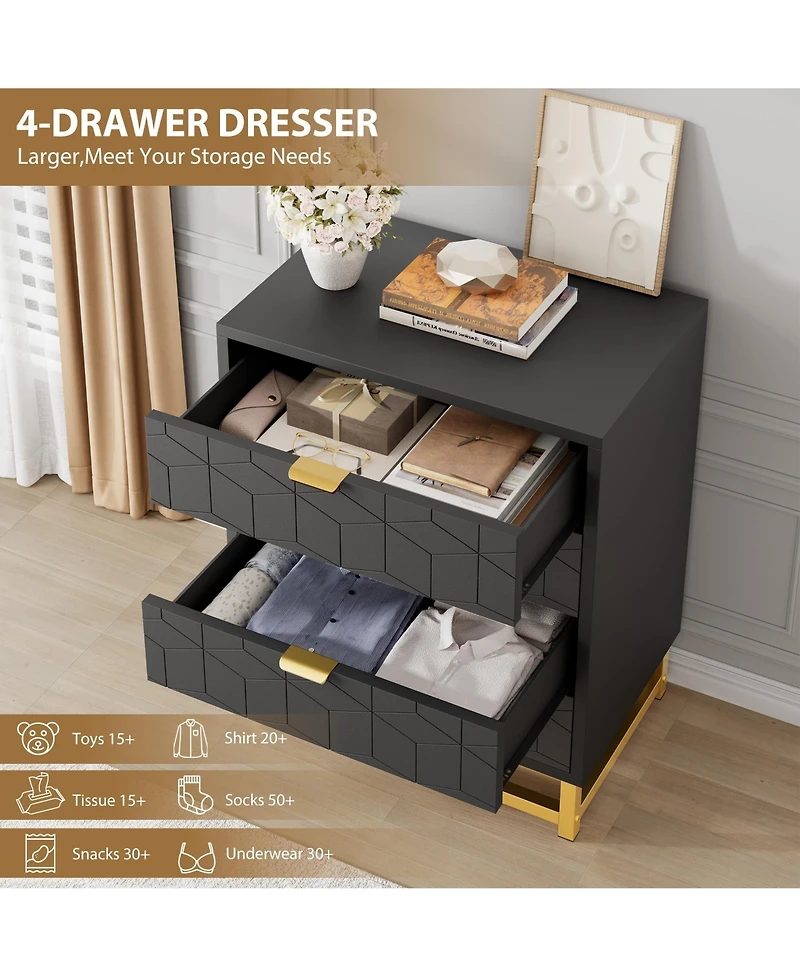 homfan 4-Drawer Dresser with Metal Handles, Modern Chest for Bedroom, Living Room, Hallway