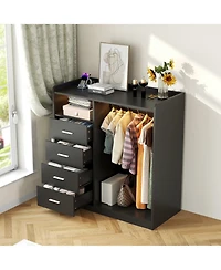 homfan 4-Drawer Dresser with Hanging Rack, Led Lights and Charging Station, Storage Organizer for Bedroom Living Room, Multiple Finishes