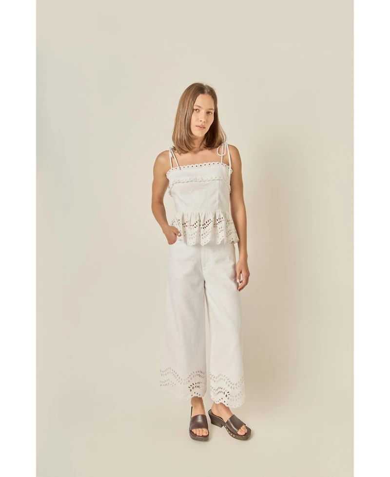 English Factory Women's Eyelet Peplum Sleeveless Top