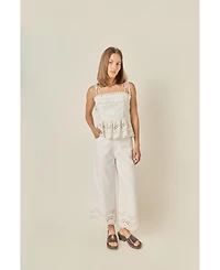 English Factory Women's Eyelet Peplum Sleeveless Top