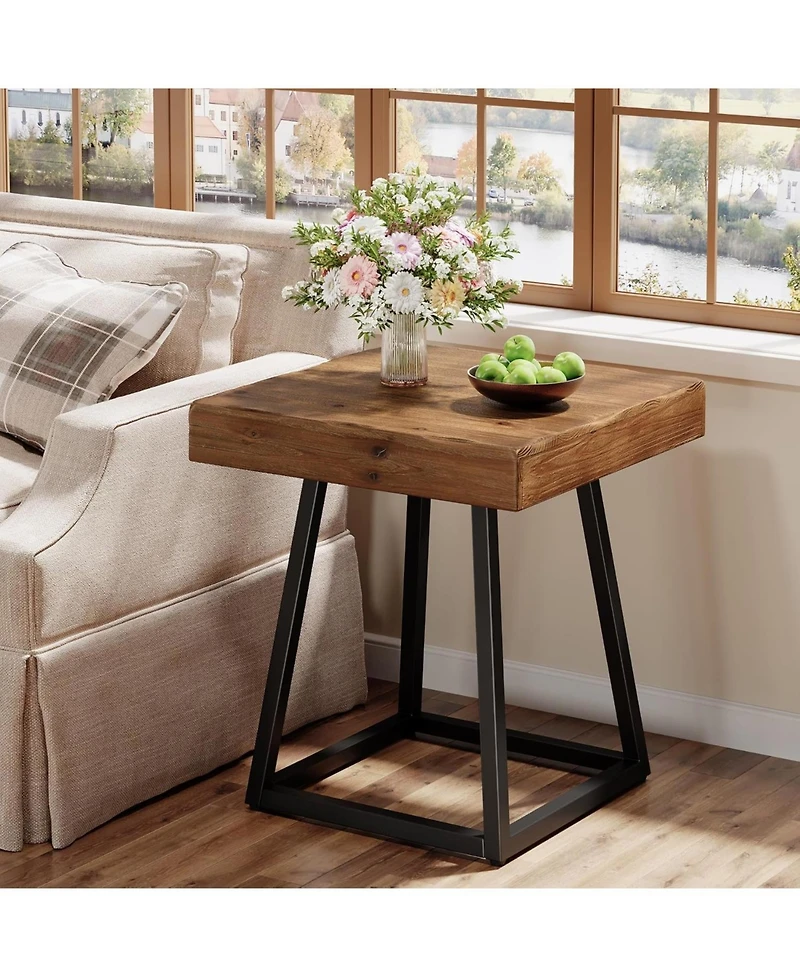 Tribesigns Solid Wood End Table, 19.7" Square Side Table with Metal Frame, for Living Room, Small Spaces