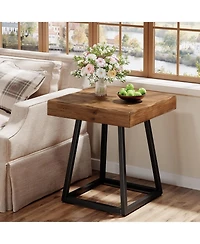 Tribesigns Solid Wood End Table, 19.7" Square Side Table with Metal Frame, for Living Room, Small Spaces