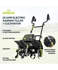 Sun Joe Electric Garden Tiller Cultivator, Steel Tines, 15 Amp, 15.7inch, TJ605E