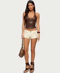 Edikted Women's Vaya Studded Faux Leather Halter Top