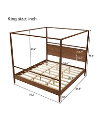 Streamdale Furniture Solid Wood Four-Poster Canopy Bed Frame, King Size