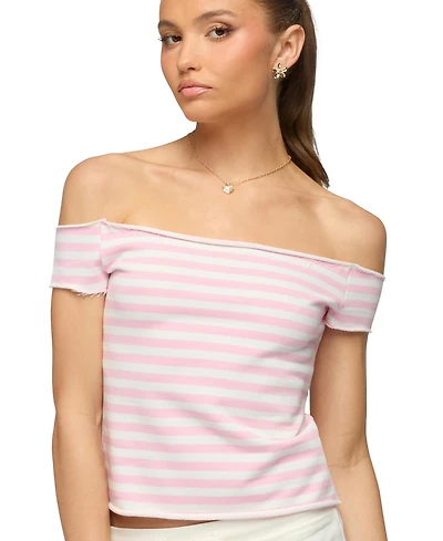 Edikted Women's French Terry Striped Off Shoulder Top