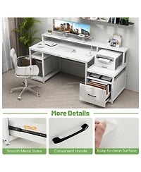 Slickblue 67 Inch Computer Desk with Monitor Stand and File Drawer