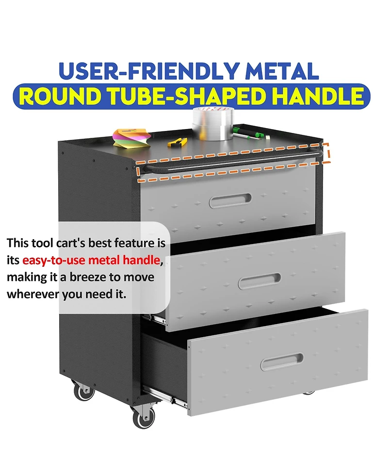 Viyet 3-Drawer Heavy Duty Metal Storage Cabinet - Rolling Steel Tool Chest with 360degree(s) Wheels