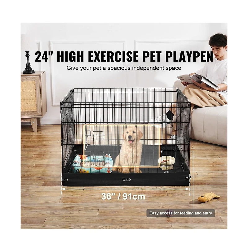 Ruie 4 Panel Foldable Metal Dog Exercise Pen 24 in Tall 36 in Wide Panels