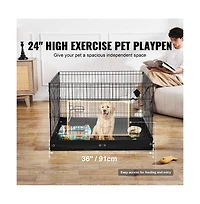 Ruie 4 Panel Foldable Metal Dog Exercise Pen 24 in Tall 36 in Wide Panels