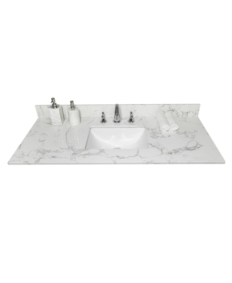 Sillysis 31/37/43 Inch Carrara Marble Stone Vanity Top with Ceramic Undermount Sink and Backsplash, Polished Surface for Vanity Cabinet