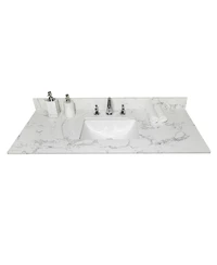 Sillysis 31/37/43 Inch Carrara Marble Stone Vanity Top with Ceramic Undermount Sink and Backsplash, Polished Surface for Vanity Cabinet
