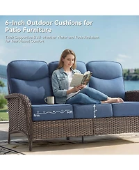 Pocassy 7 Pieces Patio Furniture Set with Fire Pit High Back Outdoor 6-inch Cushions Wicker Swivel Rocker Chairs for Lawn,Deck