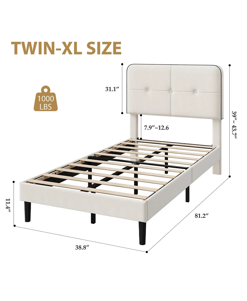 homfan Bed Frame Upholstered Platform with Adjustable Headboard Velvet Metal Support No Box Spring Needed