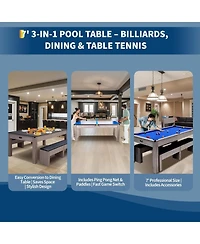 Xo 7FT 3-in-1 Pool Table Dining Combo, Billiard Table with Ping Pong Top and Accessories, Space-Saving Family Game Table