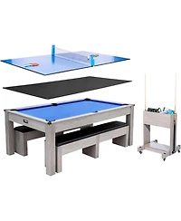 Xo 7FT 3-in-1 Pool Table Dining Combo, Billiard Table with Ping Pong Top and Accessories, Space-Saving Family Game Table